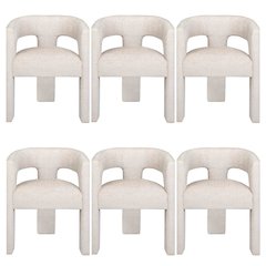 Jacquard Modern Accent Armchair, Sculptural Frame, Natural, Set of 6