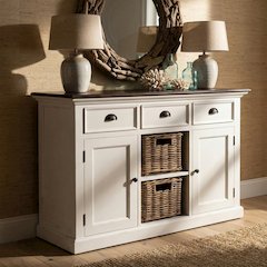 Halifax Accent White Distress & Deep Brown Buffet with 2 Baskets