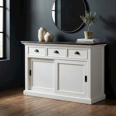 Halifax Contrast Classic White & Black Buffet with Sliding Doors