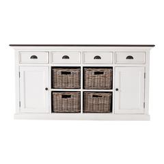 Halifax Accent White Distress & Deep Brown Buffet with 4 Baskets