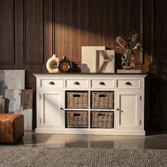 Halifax Accent White Distress & Deep Brown Buffet with 4 Baskets