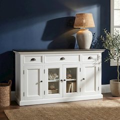 Halifax Contrast Classic White & Black Buffet with 4 Doors 3 Drawers