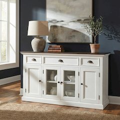 Halifax Accent White Distress & Deep Brown Buffet with 4 Doors 3 Drawers