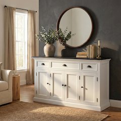 Halifax Contrast Classic White & Black Buffet with 4 Doors 3 Drawers