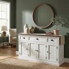 Halifax Accent White Distress & Deep Brown Buffet with 4 Doors 3 Drawers