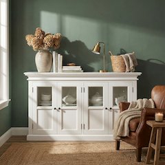 Halifax Classic White Buffet with 4 Glass Doors