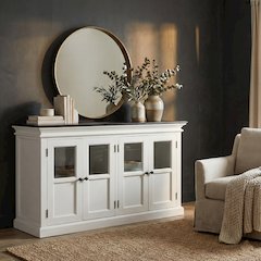 Halifax Contrast Classic White & Black Buffet with 4 Glass Doors