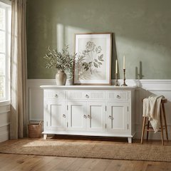 Skansen Classic White Buffet with 4 Doors 3 Drawers