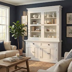 Halifax Classic White Glass-Display Hutch Unit