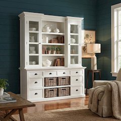 Halifax Classic White Library Hutch with Basket Set