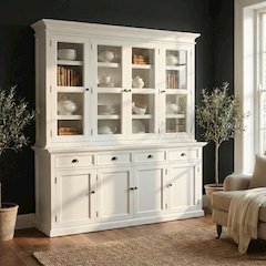 Halifax Classic White Buffet Hutch Unit with 4 Glass Doors