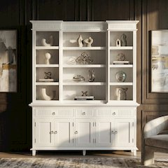 Skansen Classic White Kitchen Hutch Cabinet with 5 Doors 3 Drawers
