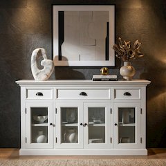 Halifax Classic White Buffet with 4 Glass Doors 3 Drawers