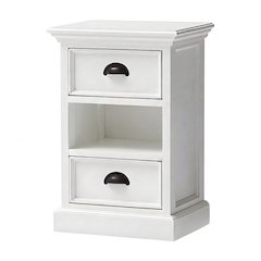 Mahogany Rattan Storage Cabinet with Drawers and Open Shelf Bedside Organizer