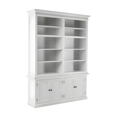 Mahogany Double-Bay Storage Hutch with Adjustable Shelves and Brass Hardware