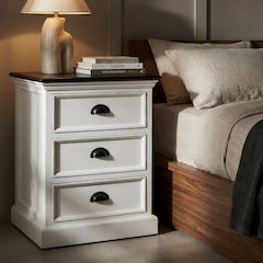Halifax Accent White Distress & Deep Brown Bedside Drawer Unit