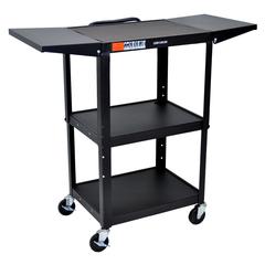 Adjustable-Height Steel Utility Cart - Drop Leaf Shelves, Black
