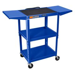 Adjustable-Height Steel Utility Cart - Drop Leaf Shelves, Royal Blue