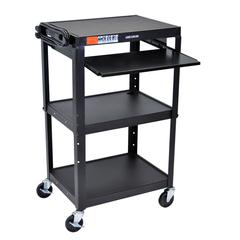 Adjustable-Height Steel Utility Cart - Pullout Keyboard Tray, Black