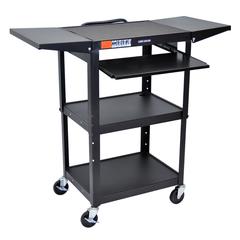 Adjustable-Height Steel Utility Cart - Pullout Keyboard Tray, Drop Leaf, Black