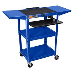 Adjustable-Height Steel Utility Cart - Pullout Keyboard Tray, Royal Blue