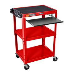 Adjustable-Height Three-Shelf Media Utility Cart - Pullout Keyboard Tray, Red