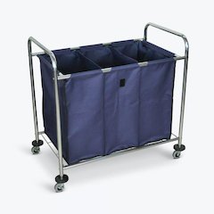 Industrial Laundry Cart W/ Steel Frame & Navy Canvas Bag W/ Dividers