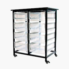 MOBILE BIN STORAGE UNIT – DOUBLE ROW WITH LARGE CLEAR BINS