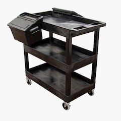 32" X 18" TUB CART - THREE SHELVES WITH OUTRIGGER UTILITY CART BINS