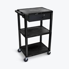 42"H 3-Shelf Utility Cart - Electric, Drawer, Black