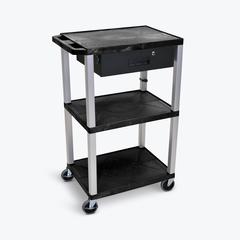 42"H 3-Shelf Utility Cart - Drawer, Black Shelves, Putty Legs