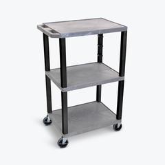 42"H 3-Shelf Utility Cart - Electric, Gray Shelves, Black Legs