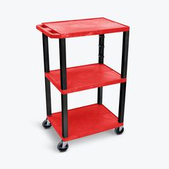 42"H 3-Shelf Utility Cart - Electric, Red Shelves, Black Legs
