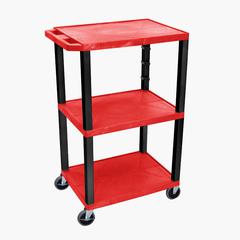 42"H 3-Shelf Utility Cart - Red Shelves, Black Legs