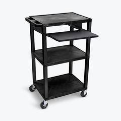 42"H 3-Shelf Utility Cart - Electric, Pullout Shelf, Black
