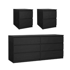 3-Piece Bedroom Set - 6 Drawer Double Dresser And Nightstand Set Of 2