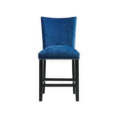 Velvet Upholstered Counter Stool, Glam Accent Chair for Kitchen Dining,Blue