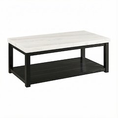 Rectangular White Coffee Table with Casters and Durable Shelf for Storage