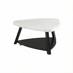 White Modern Coffee Table with Shelf and 2-Inch Thick Top, Single Piece