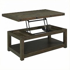 Charcoal Lift Top Coffee Table with Storage Shelf and Farmhouse Design