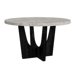Salem 5PC Dining Set in Black-Round Table Grey Faux Marble Top and Four Chairs