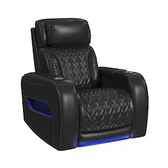 P3 Recliner with LED and wireless charger pocket in Jett Black, Red Stitching