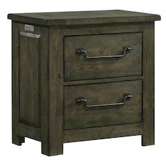 Gray Nightstand, Usb Port Featuring Farmhouse Style, Finger Joint Construction