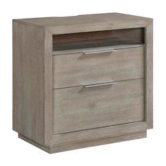 Grey 2-Drawer Nightstand with Usb Charging Port in Modern Style