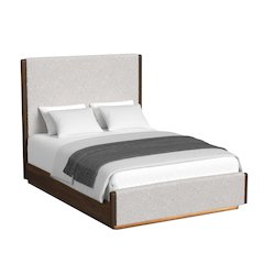 Perth Queen UPH Bed with Boucle Beige and LED in Brown