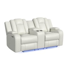 Power Motion Loveseat with Power Headrest, Console and LED in Pebble Oyster