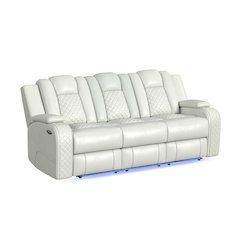 Power Motion Sofa with Power Headrest, Dropdown Table, Pebble Oyster