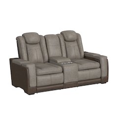 Power Motion Loveseat with Power Headrest, Led, and Console in Rocky Grey/Brown
