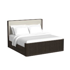 Sylvie King UPH Bed with White Fabric in Dark Brown