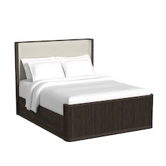 Sylvie Queen UPH Bed with White Fabric in Dark Brown